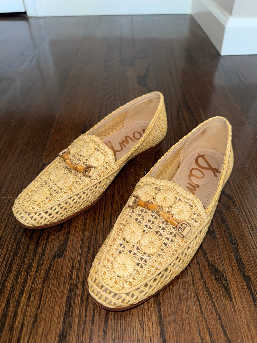 Sam Edelman Woven Yellow Raffia Bit Loafers